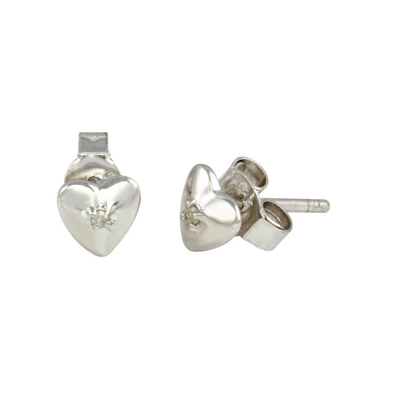 Silver 925 Rhodium Plated Heart Stud Earrings - STE00997DIA | Silver Palace Inc.