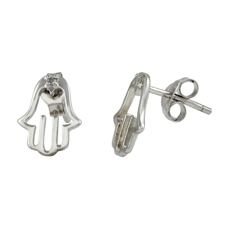 Silver 925 Rhodium Plated Open Hamsa Earrings - STE00998DIA | Silver Palace Inc.