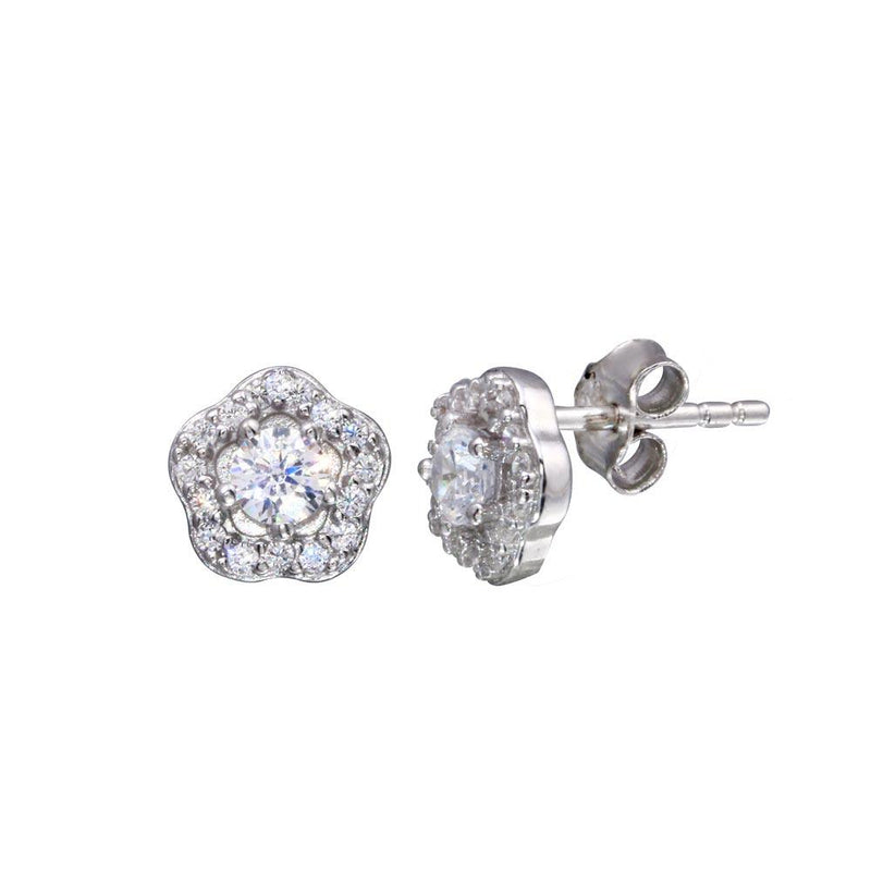 Rhodium Plated 925 Sterling Silver Flower CZ Earrings - STE01013 | Silver Palace Inc.