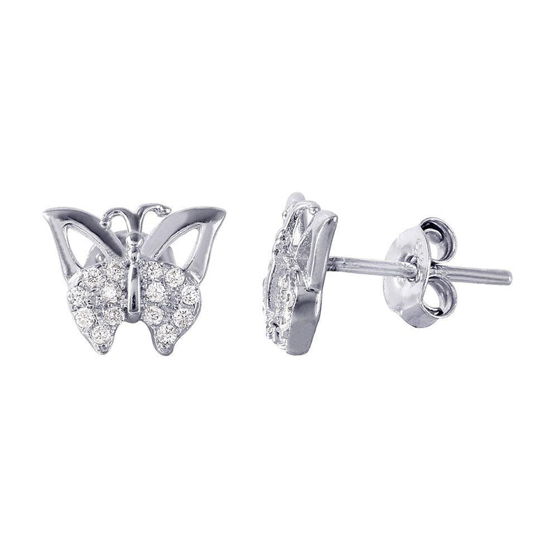 Silver 925 Rhodium Plated Butterfly CZ Earrings - STE01016 | Silver Palace Inc.