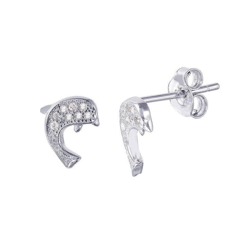 Silver 925 Rhodium Plated Dolphin CZ Earrings - STE01017 | Silver Palace Inc.