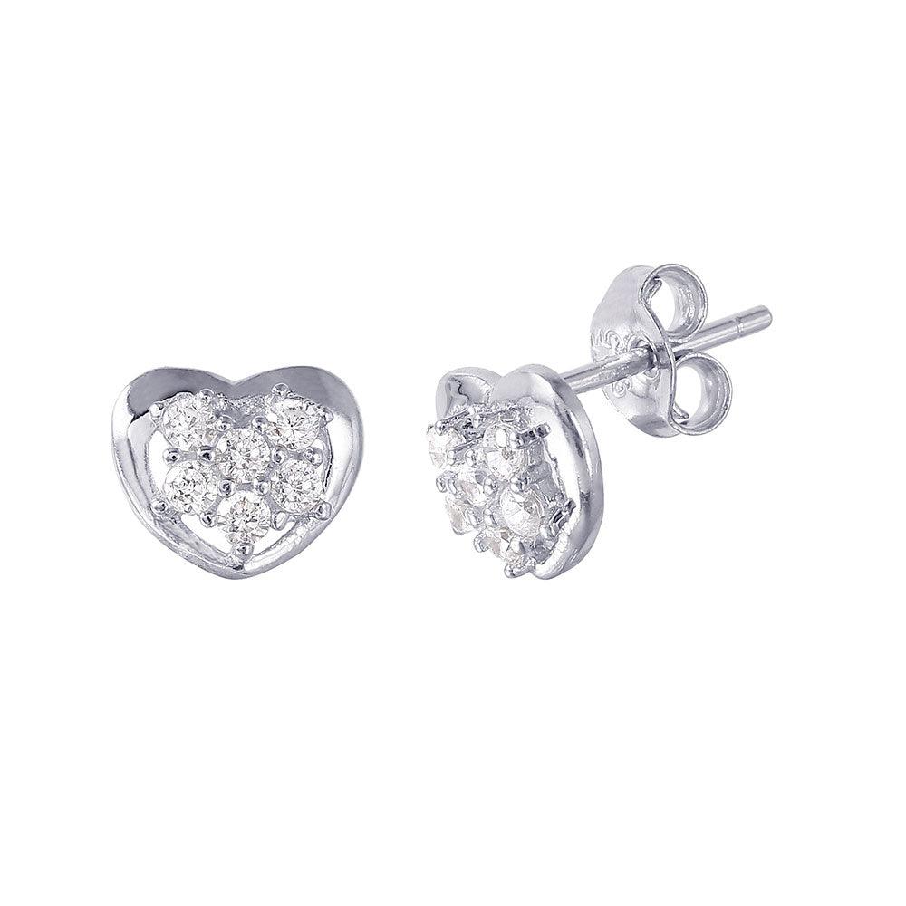 Silver 925 Rhodium Plated Heart CZ Earrings - STE01019 | Silver Palace Inc.