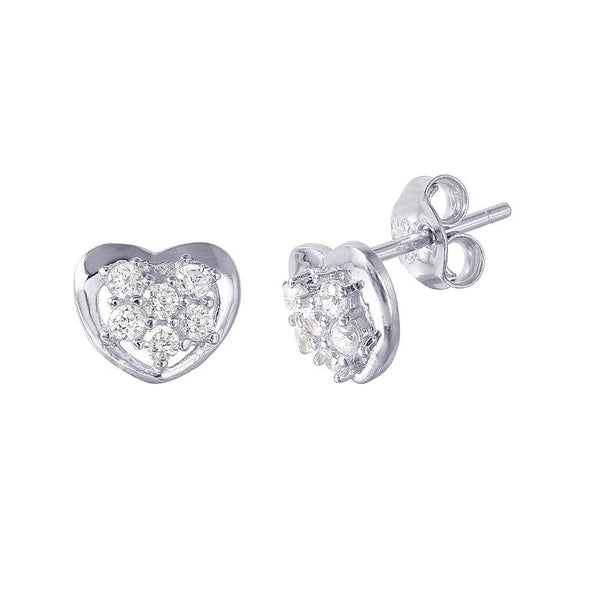Silver 925 Rhodium Plated Heart CZ Earrings - STE01019 | Silver Palace Inc.