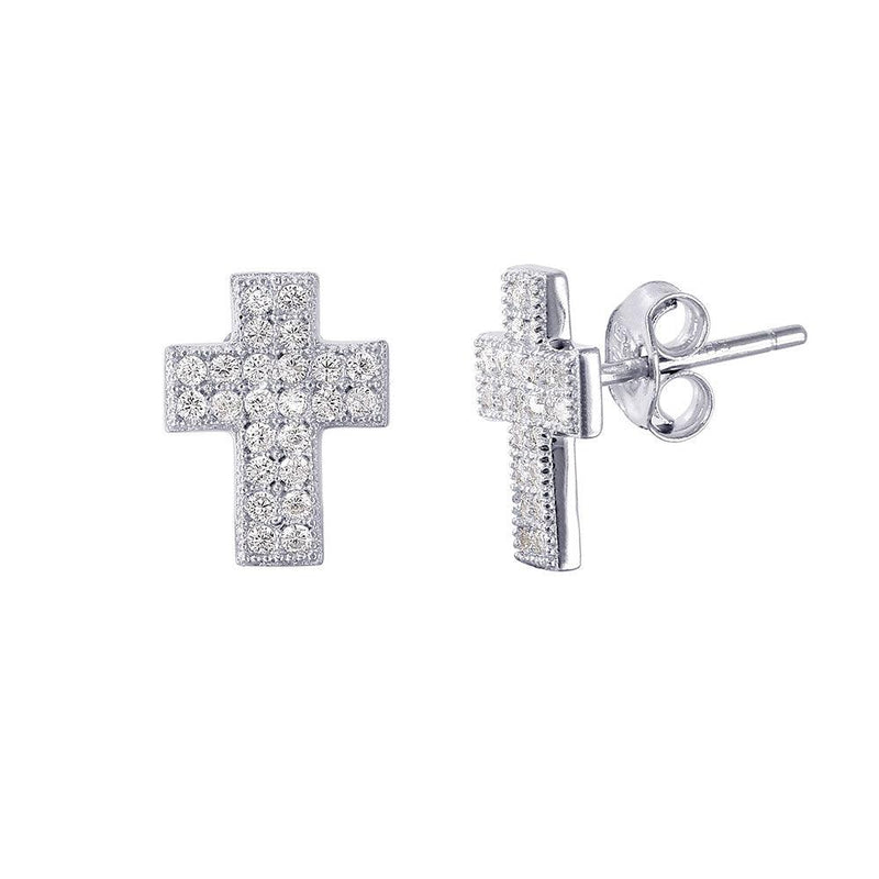Silver 925 Rhodium Plated Cross CZ Earrings - STE01021 | Silver Palace Inc.