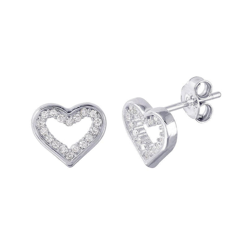Silver 925 Rhodium Plated Open Heart CZ Earrings - STE01022 | Silver Palace Inc.