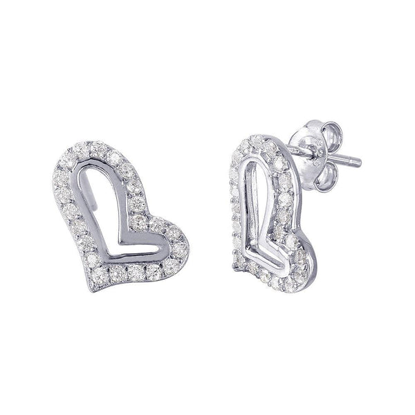 Silver 925 Open Side Way Heart CZ Earrings - STE01023 | Silver Palace Inc.