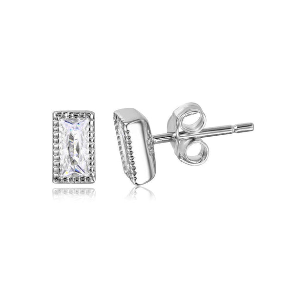 Silver 925 Rectangle Clear CZ Stud Earrings - STE01041 | Silver Palace Inc.