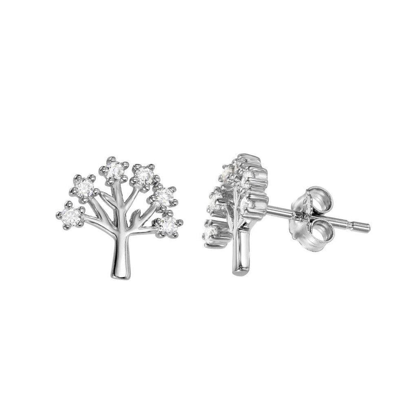 Silver 925 Rhodium Plated Tree Earrings - STE01071 | Silver Palace Inc.