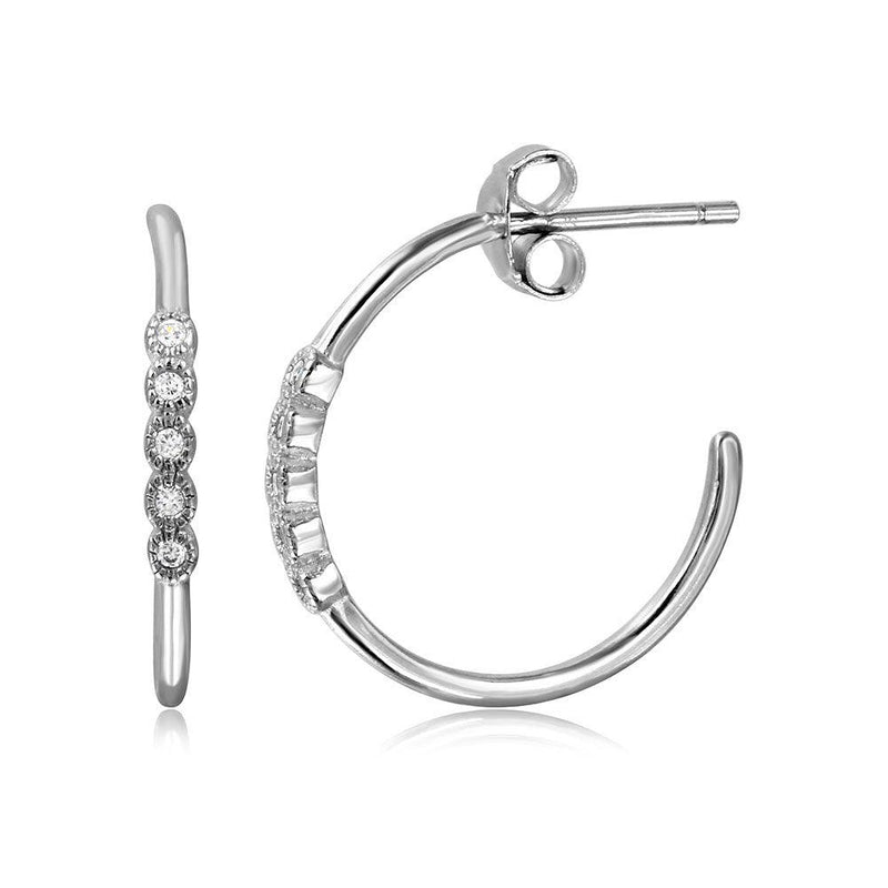 Silver 925 Rhodium Plated Loop Earrings with Round CZ - STE01054 | Silver Palace Inc.