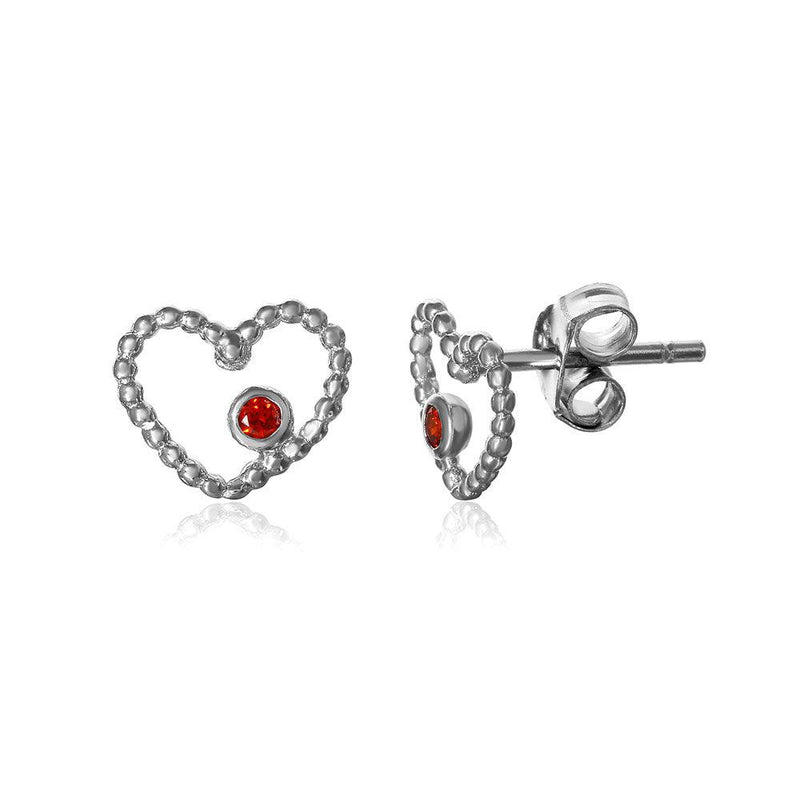 Silver 925 Rhodium Plated Open Heart with Red CZ Earrings - STE01062 | Silver Palace Inc.