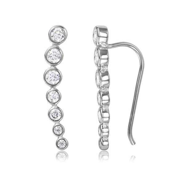 Silver 925 Rhodium Plated Graduated Round CZ Climbing Earrings - STE01065 | Silver Palace Inc.