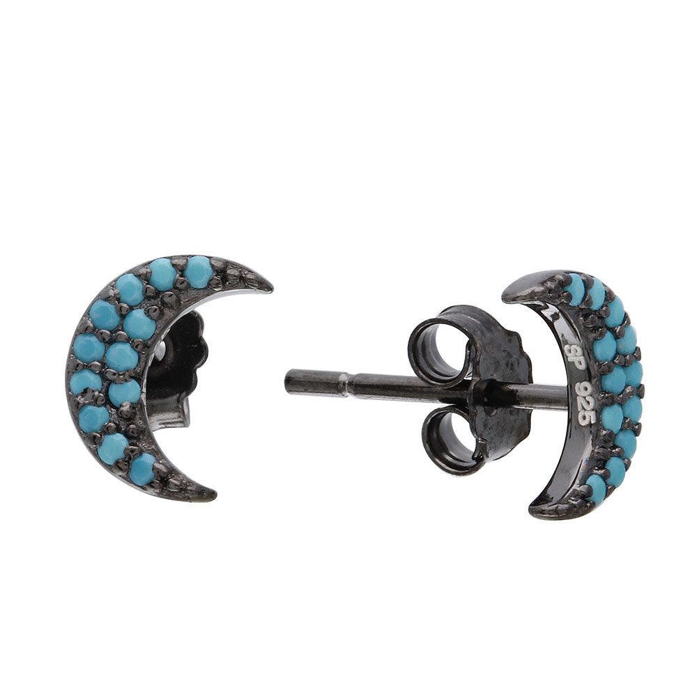 Silver 925 Black Rhodium Plated Half Moon Turquoise Stone Earrings - STE01073BP | Silver Palace Inc.