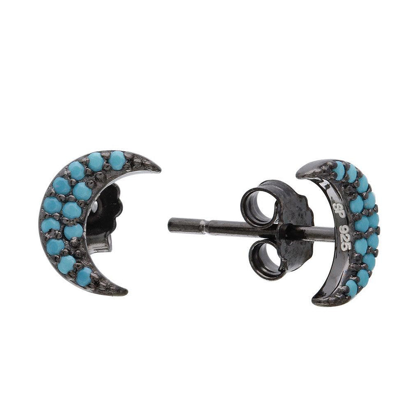 Silver 925 Black Rhodium Plated Half Moon Turquoise Stone Earrings - STE01073BP | Silver Palace Inc.