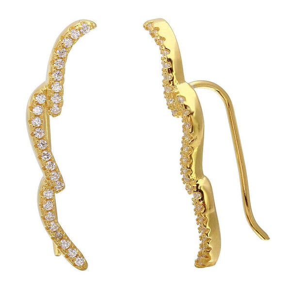 Silver 925 Gold Plated 3 CZ Waves Climbing Earrings - STE01075GLD | Silver Palace Inc.