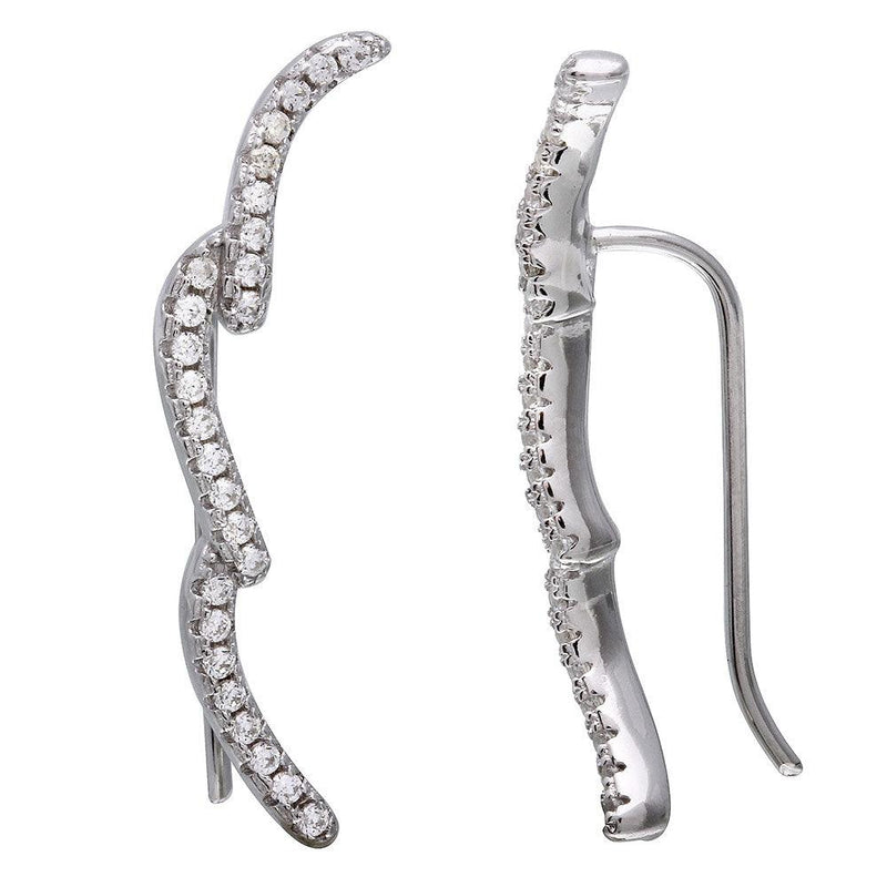 Silver 925 Rhodium Plated 3 CZ Waves Climbing Earrings - STE01075 | Silver Palace Inc.