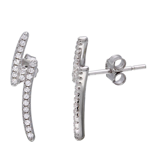 Silver 925 Rhodium Plated Lightning CZ Earrings - STE01076RH | Silver Palace Inc.