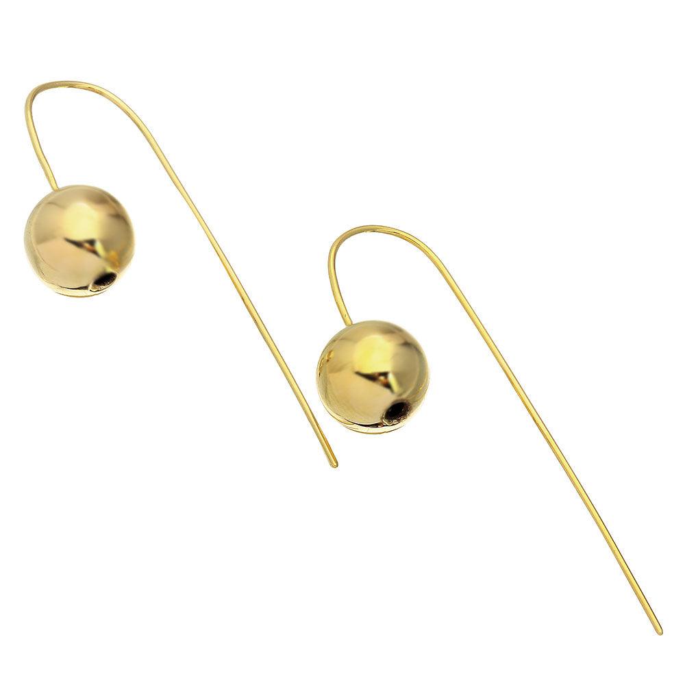 Silver 925 Gold Plated Bead Earrings with Hanging Post - STE01079GLD | Silver Palace Inc.