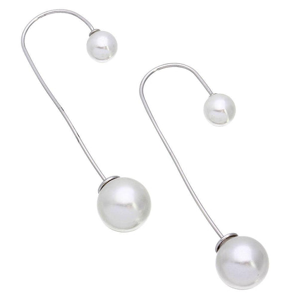 Silver 925 Rhodium Plated Hanging Synthetic Pearl Beaded Hook Earrings - STE01080 | Silver Palace Inc.