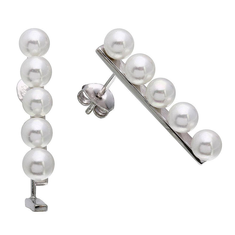 Silver 925 Rhodium Plated Bar with Synthetic Pearls Earrings - STE01084 | Silver Palace Inc.