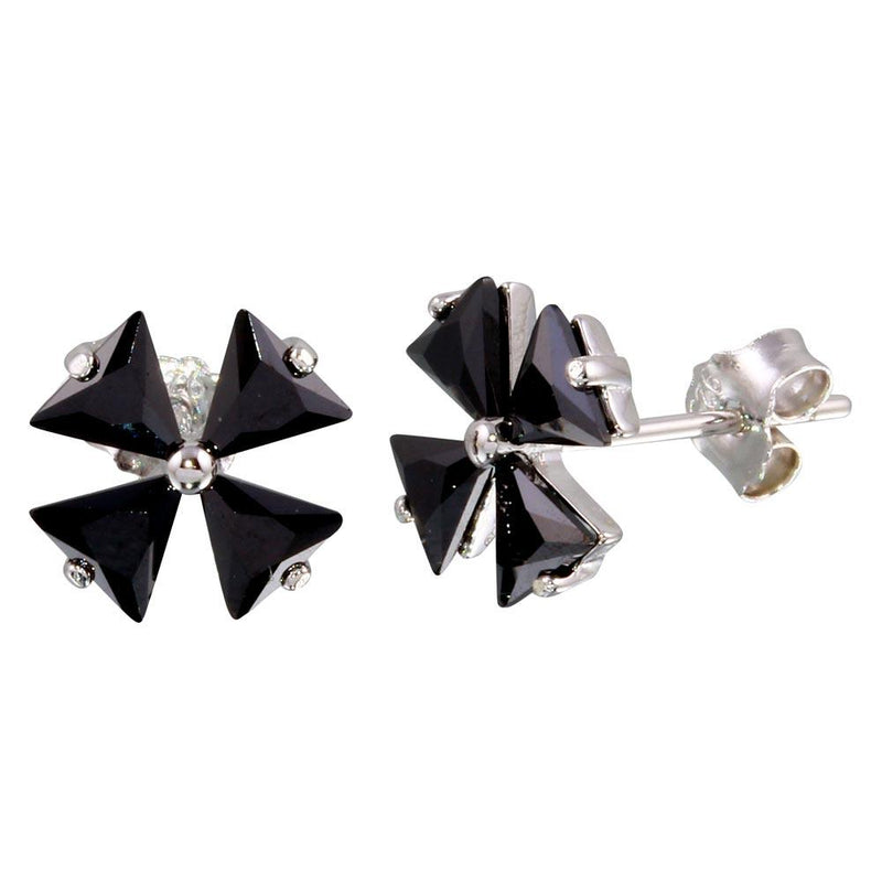 Silver 925 Rhodium Plated Black X CZ Earrings - STE01092 | Silver Palace Inc.