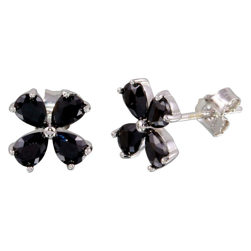 Silver 925 Rhodium Plated Black Flower CZ Earrings - STE01093 | Silver Palace Inc.