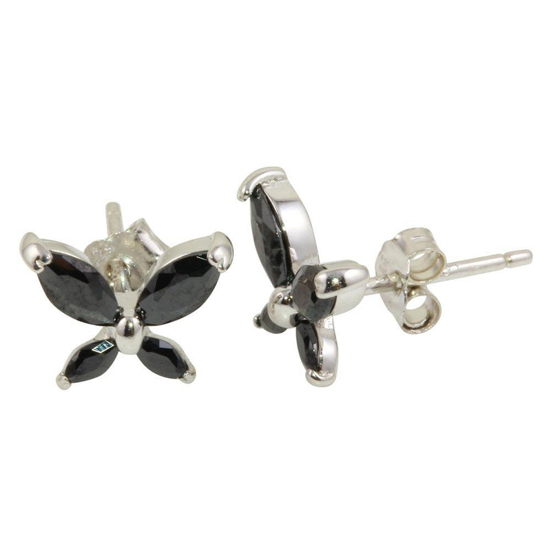 Silver 925 Rhodium Plated Black Butterfly Stud Earrings - STE01095 | Silver Palace Inc.