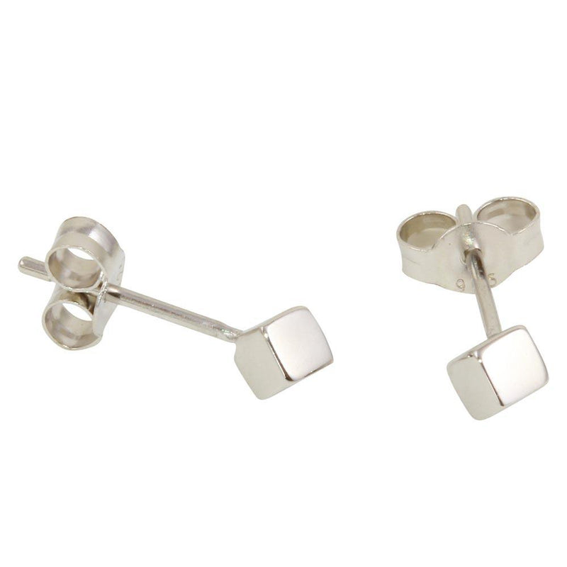 Silver 925 Rhodium Plated Cube Stud Earrings - STE01100 | Silver Palace Inc.