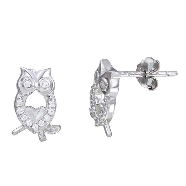 Silver 925 Rhodium Plated Owl CZ Stud Earrings - STE01104 | Silver Palace Inc.