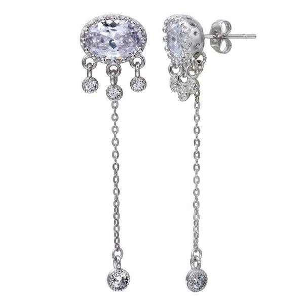 Silver 925 Rhodium Plated 1 Chain Drop Earring with CZ - STE01119 | Silver Palace Inc.