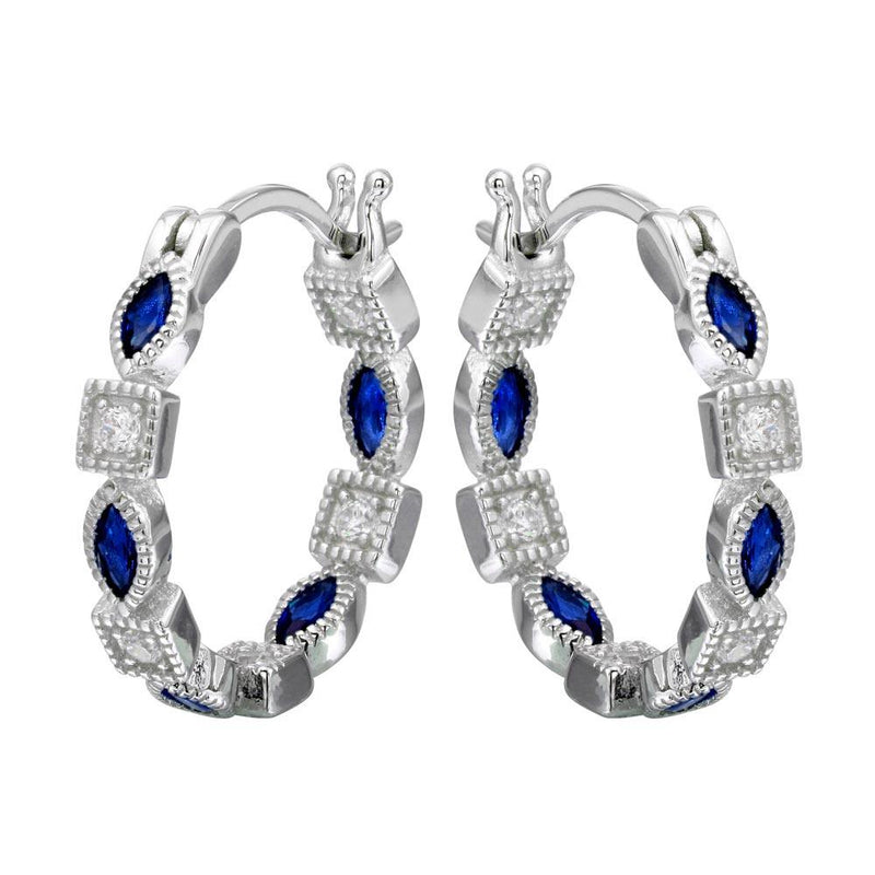Silver 925 Rhodium Plated Inner and Outer Blue Clear CZ Hoop Earrings - STE01122BLU | Silver Palace Inc.
