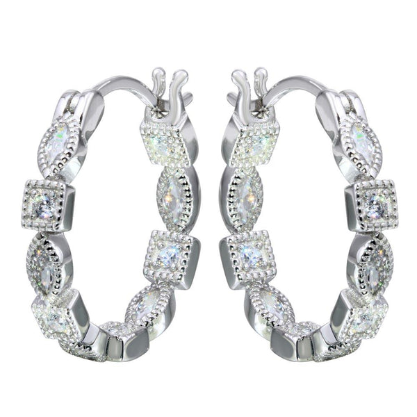 Silver 925 Rhodium Plated Inner and Outer Clear CZ Hoop Earrings - STE01122CLR | Silver Palace Inc.