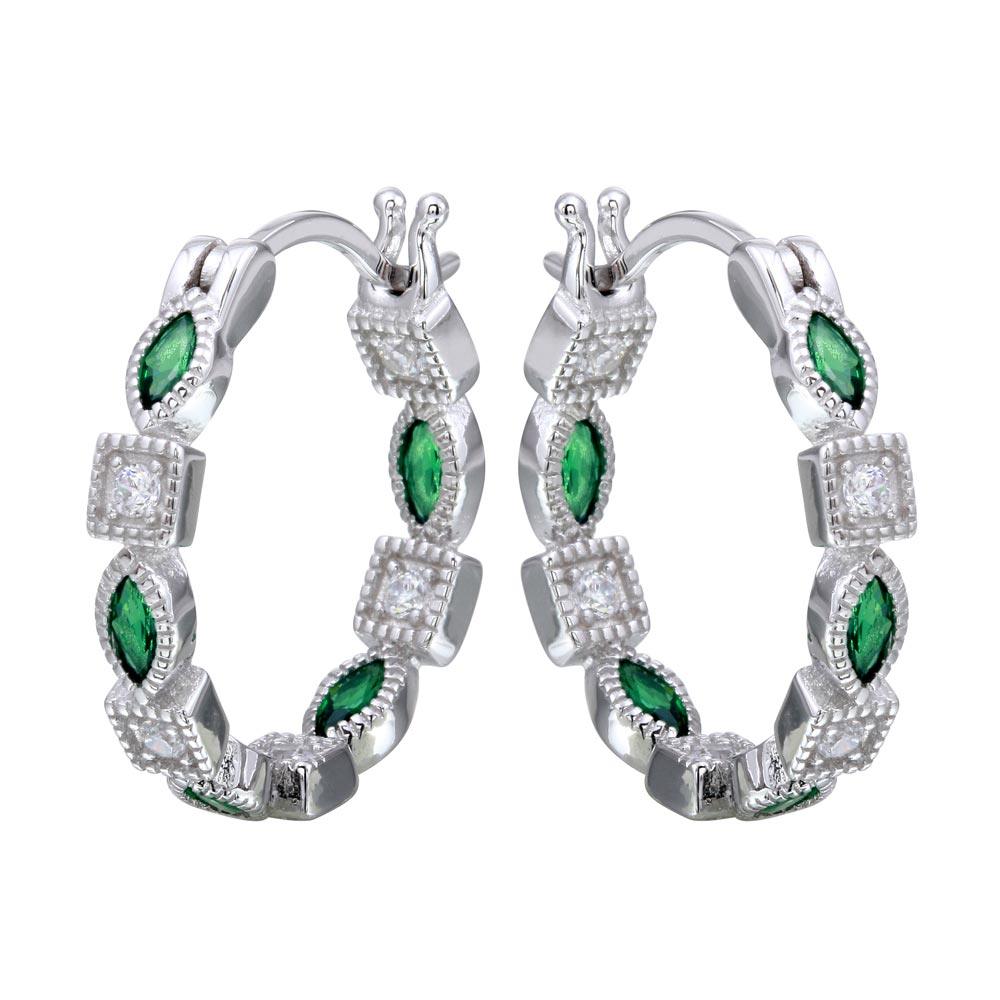 925 Green Cz good Hoop Earrings for Women