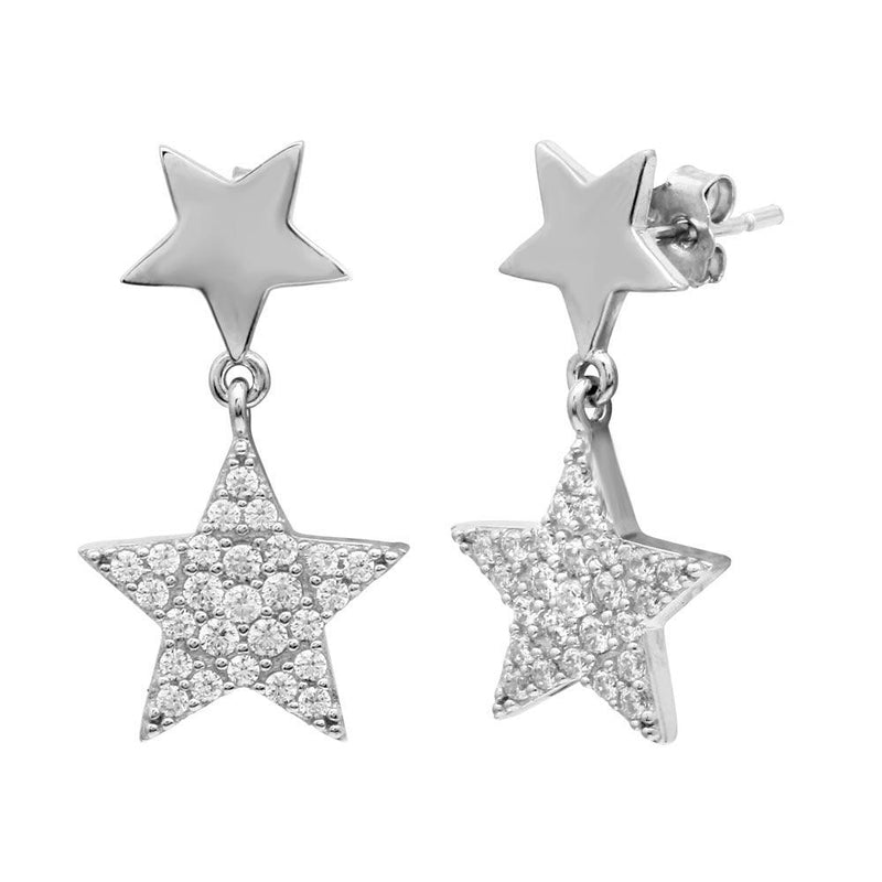 Silver 925 Rhodium Plated Star Earrings with CZ - STE01129 | Silver Palace Inc.