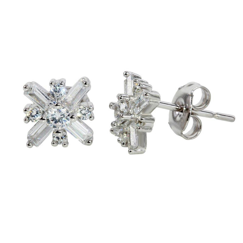 Silver 925 Rhodium Plated CZ Snow Flakes Earrings - STE01136 | Silver Palace Inc.