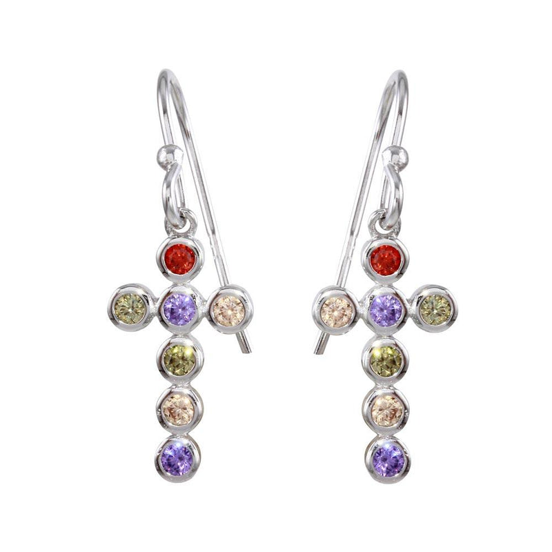 Silver 925 Rhodium Plated Multi-Colored CZ Cross Earrings - STE01137 | Silver Palace Inc.
