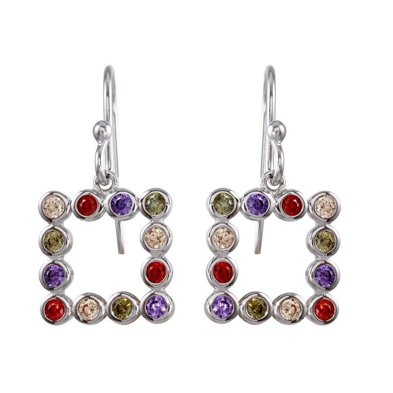 Silver 925 Rhodium Plated Multi-Colored CZ Open Square Earrings - STE01139 | Silver Palace Inc.
