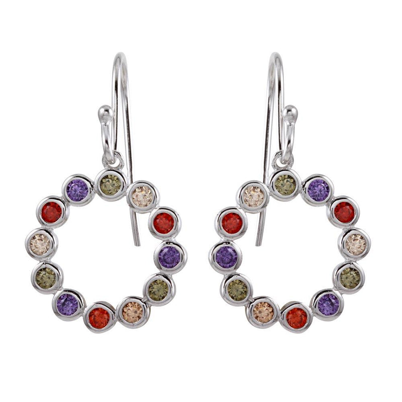 Silver 925 Rhodium Plated Multi-Colored CZ Open Circle Earrings - STE01140 | Silver Palace Inc.