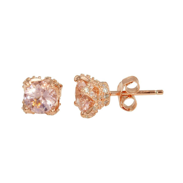 Silver 925 Rose Gold Plated CZ Stud Earrings - STE01141 | Silver Palace Inc.