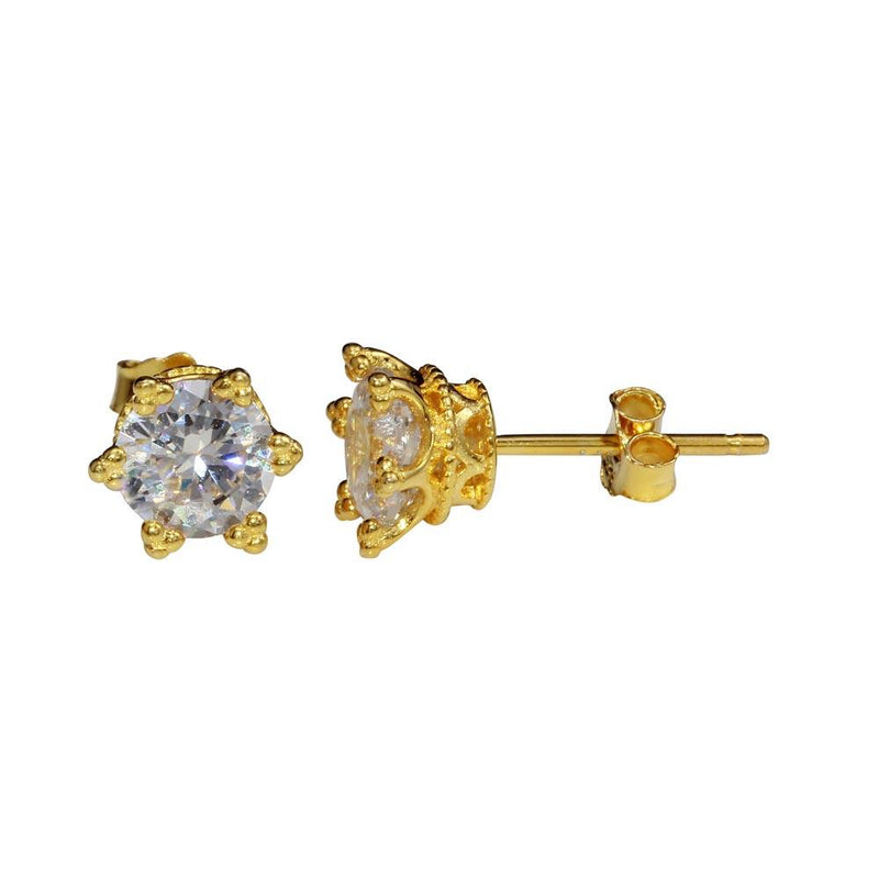 Silver 925 Gold Plated CZ Star Stud Earrings - STE01148GP | Silver Palace Inc.