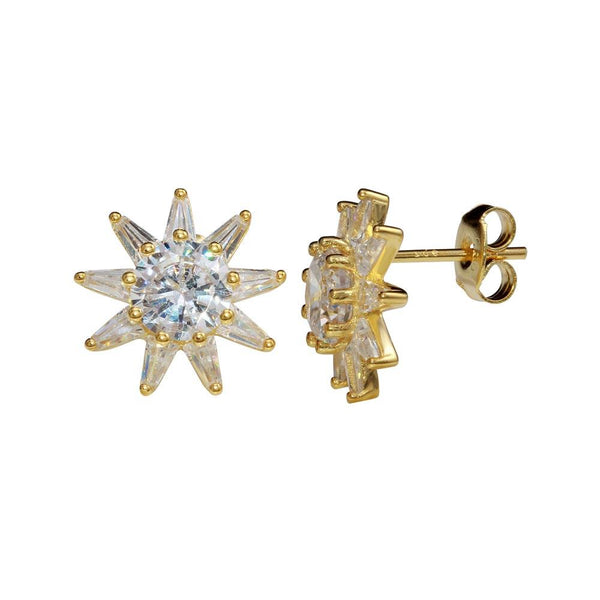Silver 925 Gold Plated CZ Sun Stud Earrings - STE01149GP | Silver Palace Inc.