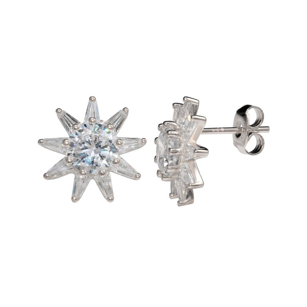 Silver 925 Rhodium Plated CZ Sun Stud Earrings - STE01149RH | Silver Palace Inc.