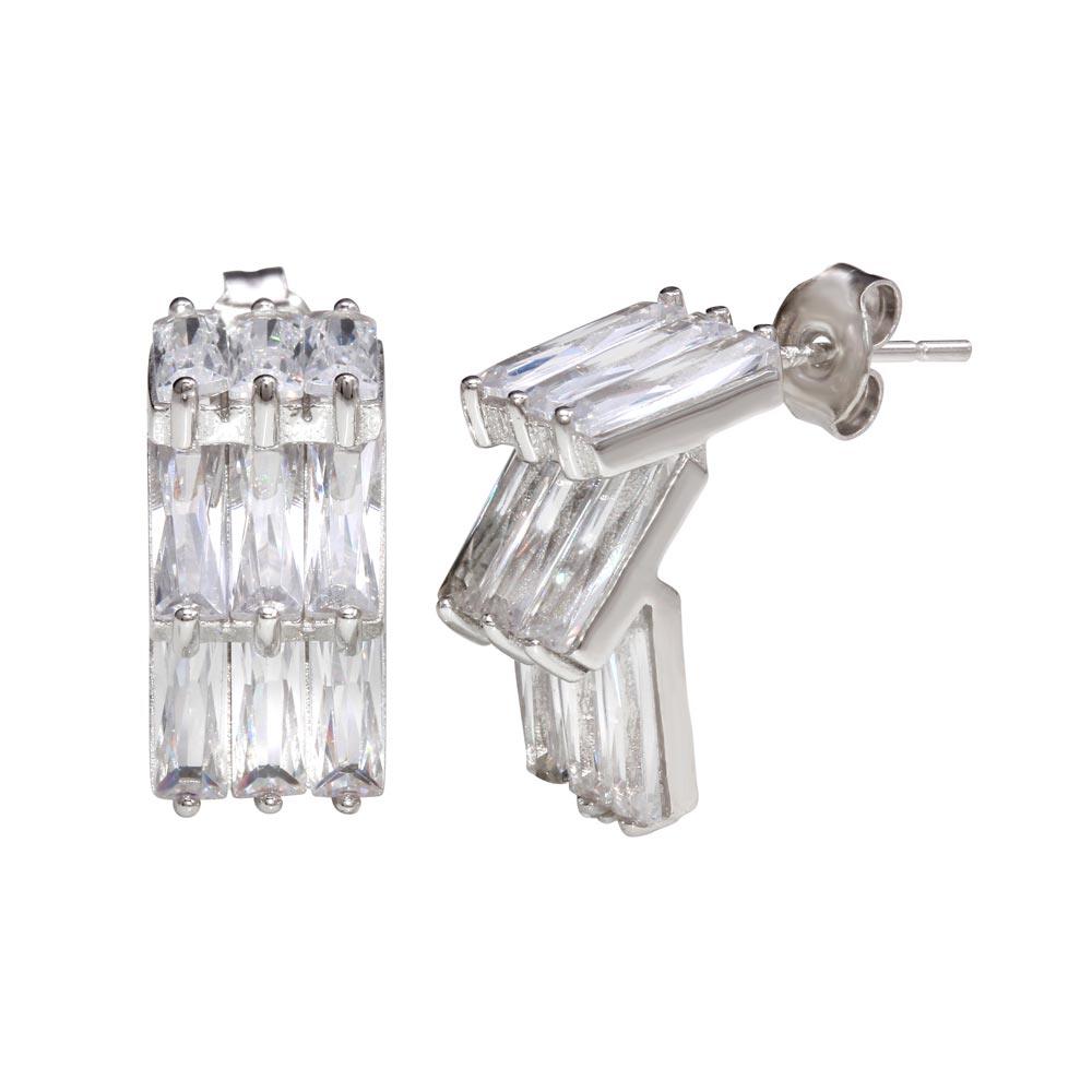 Silver 925 Rhodium Plated Curved Hanging Earrings - STE01150RH | Silver Palace Inc.