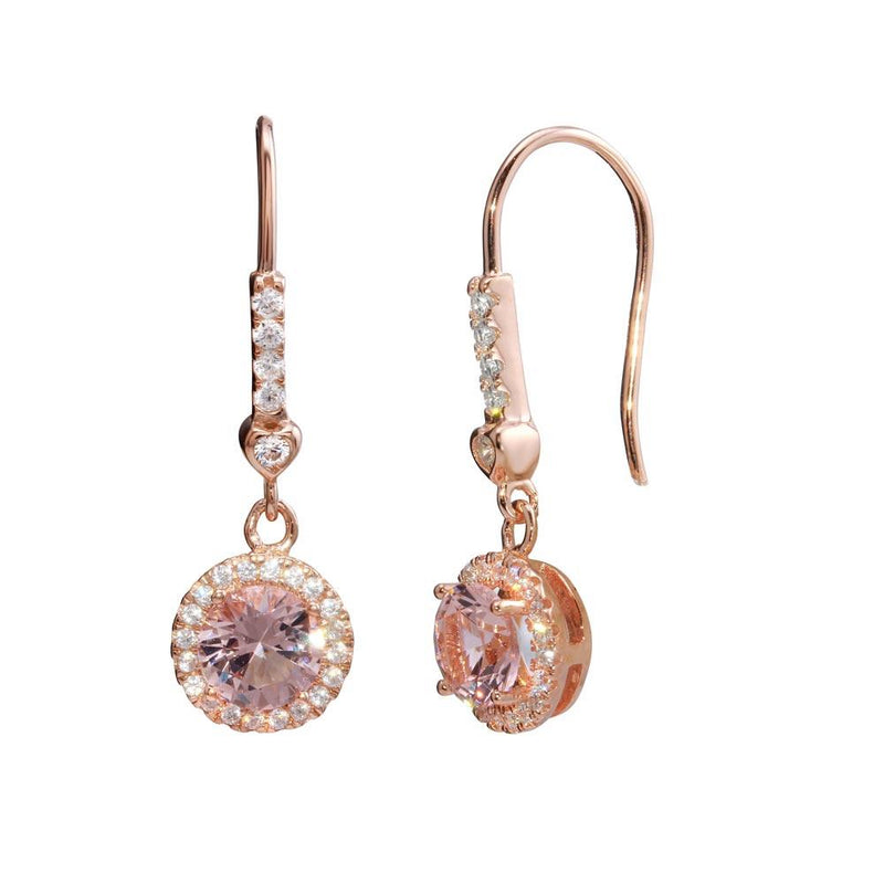 Silver 925 Rose Gold Plated Round CZ Dangling Earrings - STE01152RGP | Silver Palace Inc.