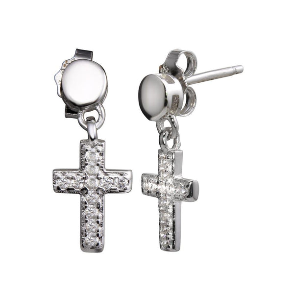 Silver 925 Rhodium Plated Mini Dangling Cross Earrings - STE01156RH | Silver Palace Inc.