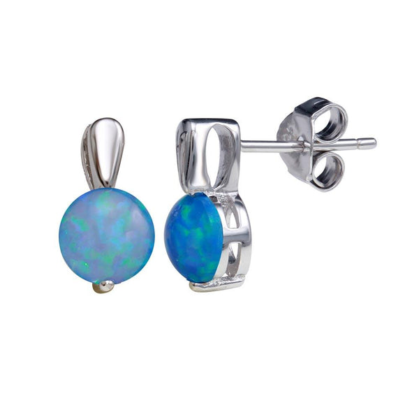 Silver 925 Rhodium Plated Synthetic Blue Opal Stud Earrings - STE01160BLUE | Silver Palace Inc.