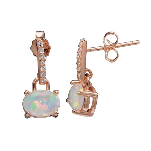 Silver 925 Rose Gold Plated Mini Dangling Earrings with CZ and Synthetic Opal - STE01162RGP | Silver Palace Inc.