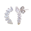 Silver 925 Rhodium Plated Baguette CZ Dangling Crescent Earrings - STE01193 | Silver Palace Inc.