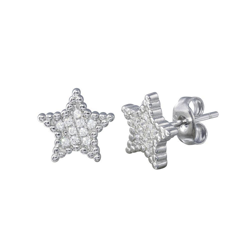 Silver 925 Rhodium Plated Star CZ Stud Earrings - STE01195 | Silver Palace Inc.