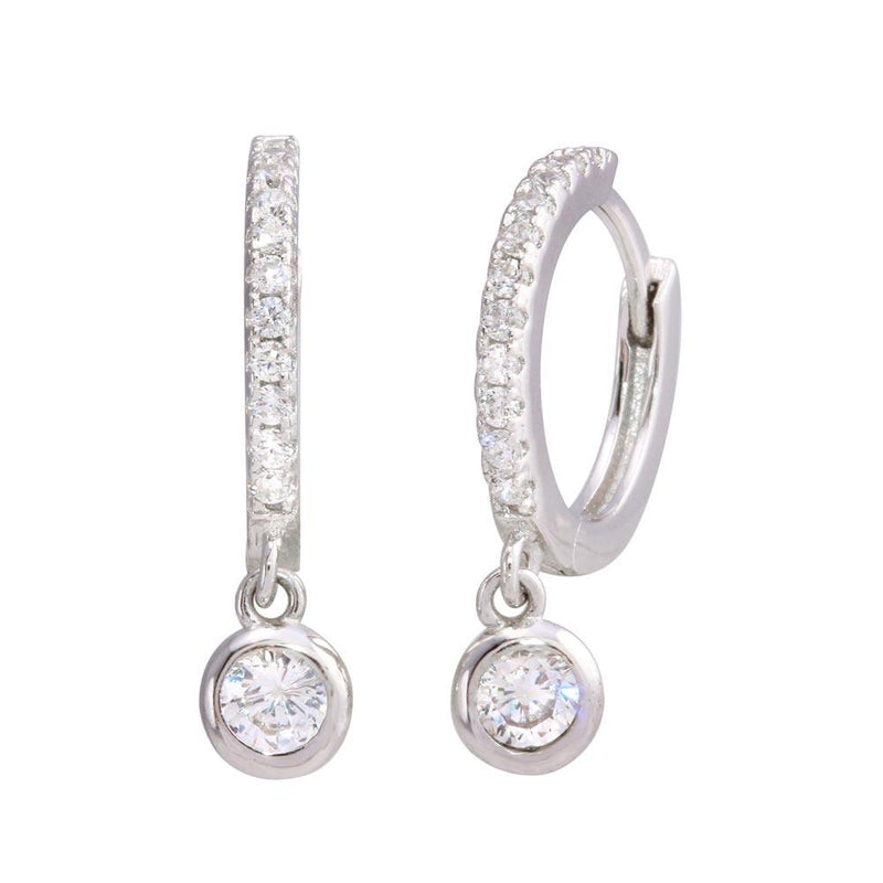 Silver 925 Rhodium Plated Dangling CZ huggie hoop Earrings - STE01210 | Silver Palace Inc.