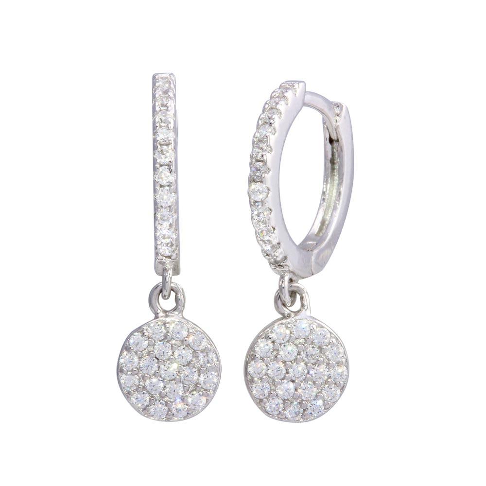 Silver 925 Rhodium Plated Dangling CZ Disc huggie hoop Earrings - STE01212 | Silver Palace Inc.
